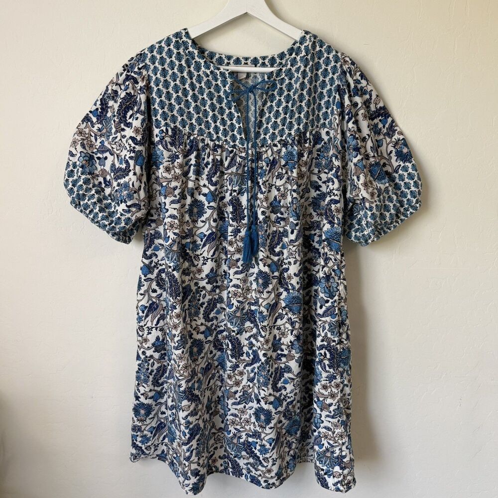 Knox Rose 2XL Boho Blue Medallion Print Knee Length Dress Peasant Cottage Core
